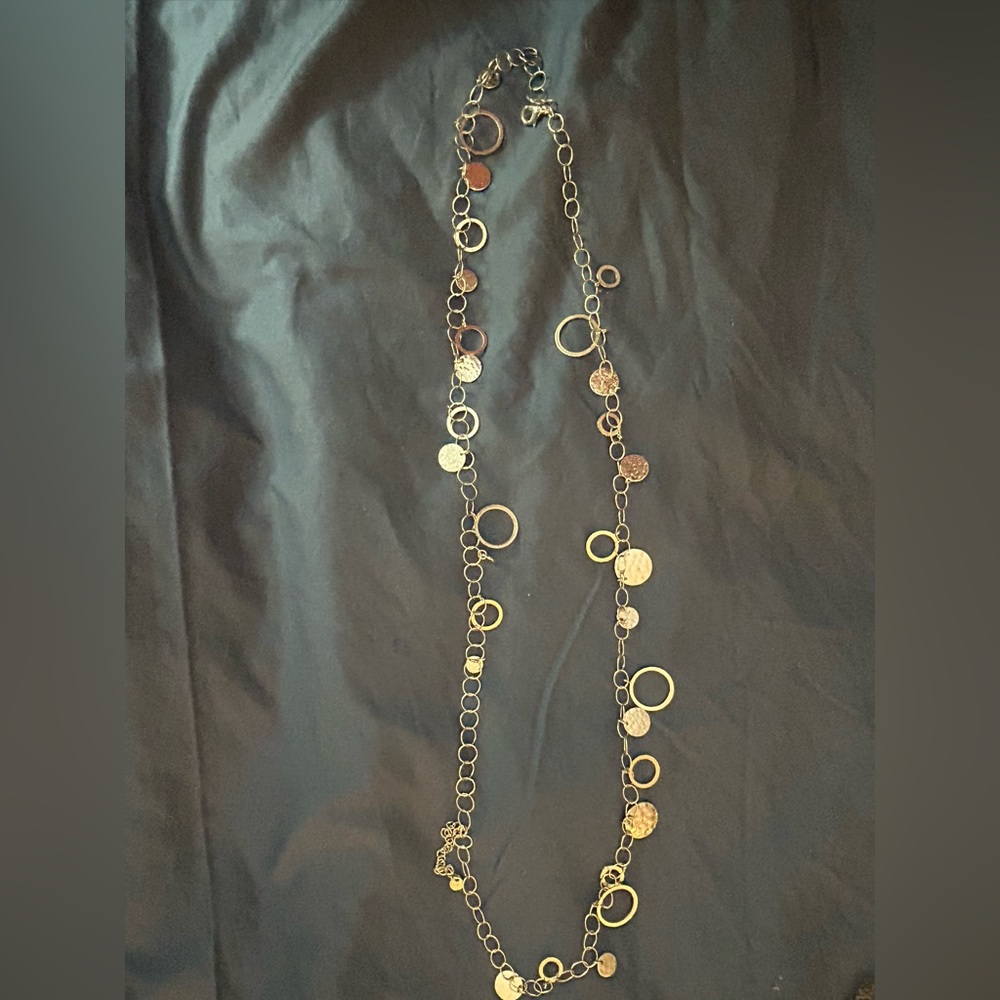 Long silver necklace with circles